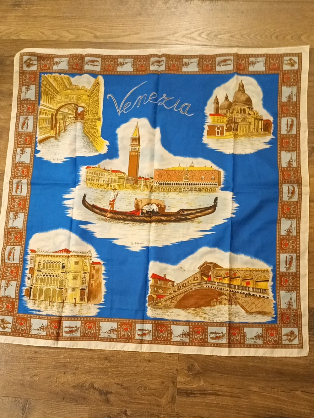Venezia Scenic Blue and Gold Square Scarf 30x30